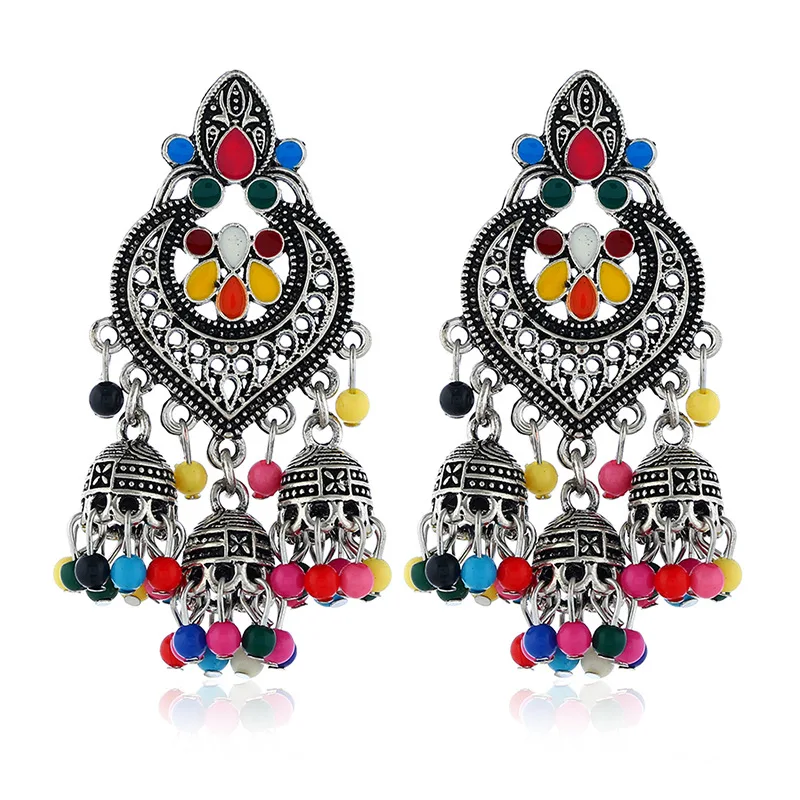 Classical Blue Jhumka Indian Earrings Handmade Ladies Gypsy Lantern Tassel Palace Jewelry Orecchini Donna